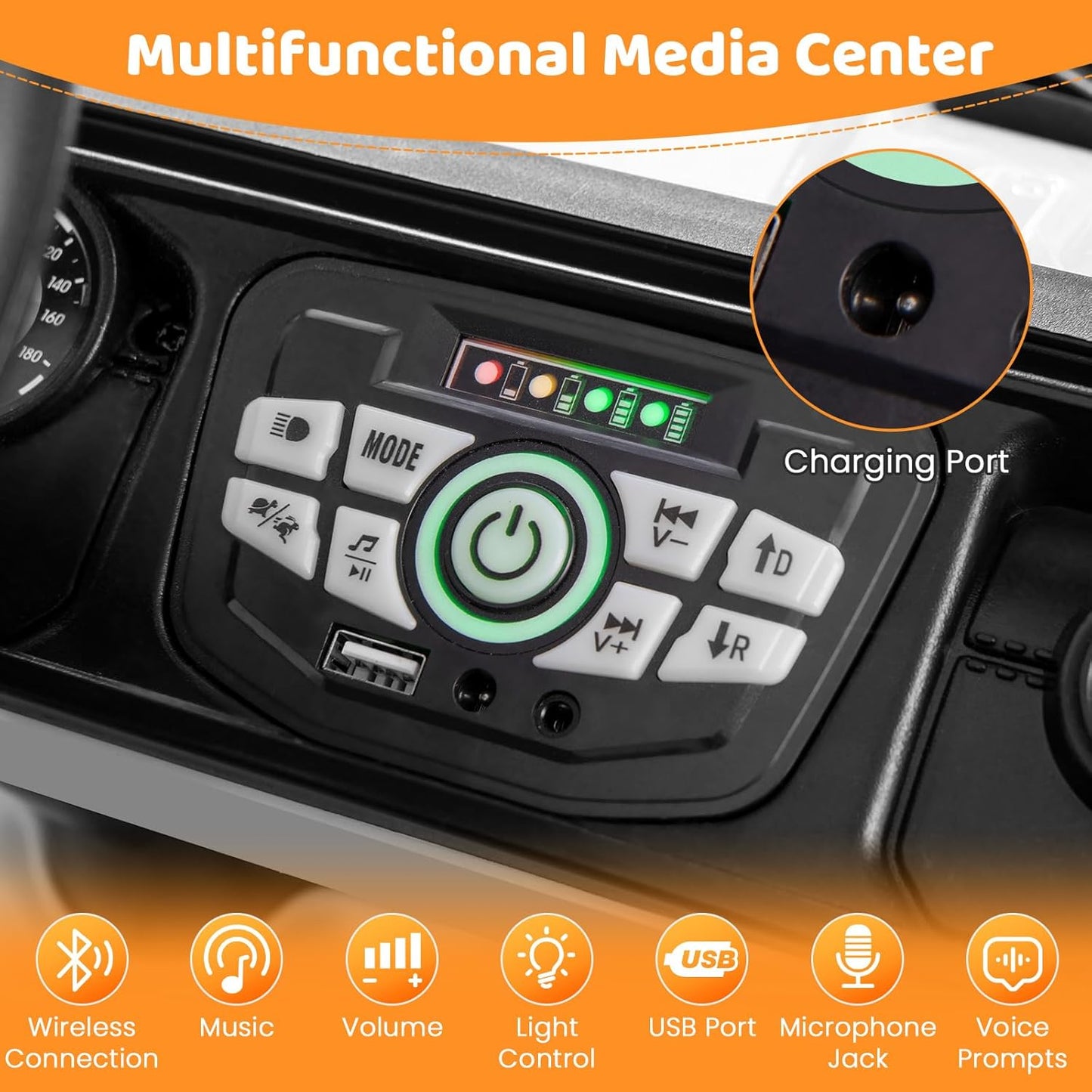 Costzon Kids Ride on Truck, 12V Electric Ride on Car with Remote Control, 3 Speed & Spring Suspension, Wireless Connection, USB, Music, Light, Kids Ride on Toys for Boys Girls (White)