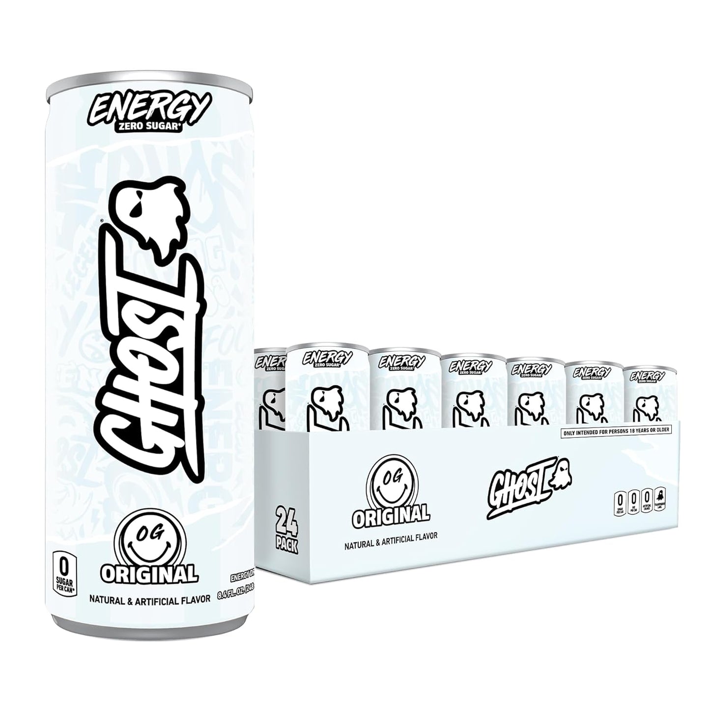 GHOST Energy Drink - 24-Pack, Original, 8.4oz - Energy & Focus & No Artificial Colors - 100mg of Natural Caffeine, L-Carnitine & Taurine - Gluten-Free & Vegan