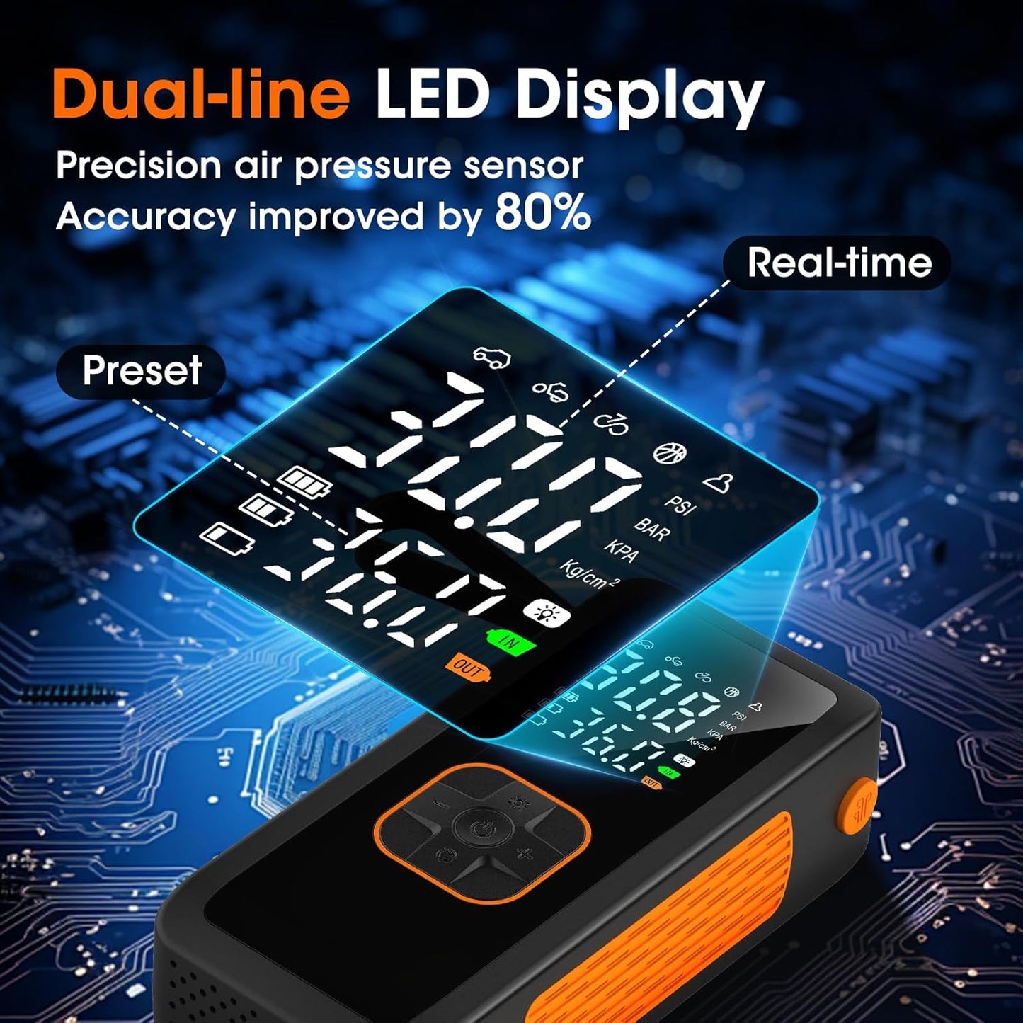 Tire Inflator Portable Air Compressor, 5X Faster Portable Air Pump for Car Tires, 150PSI Cordless Travel Air Pump with Digital Pressure Gauge for Cars, Bike & Motorcycle Tires, Ball