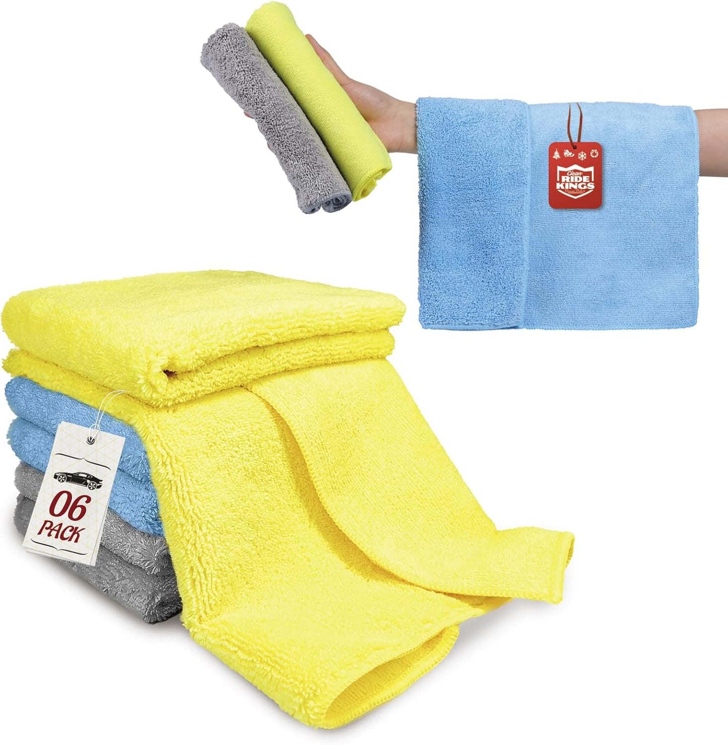 Wash Cloths for Car Interior & Exterior,Microfiber Towels Cleaning Highly Absorbent,Car Wash Rags,Cleaning Rags for House,Kitchen,Bathroom,Office-3 Colors 16''x16''-6Pack