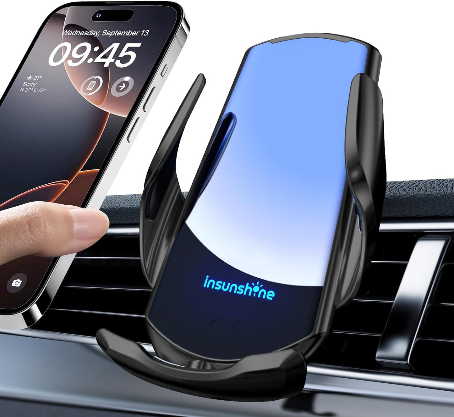 Wireless Car Charger, MAX 15W Fast Charging Auto Clamping, Sensing Phone Holder Mount, fit for iPhone 16 15 14 13 12 Pro Max Xs X, Samsung Galaxy S24 Ultra S23 S22 S21 S20 Note20 (2-Black)