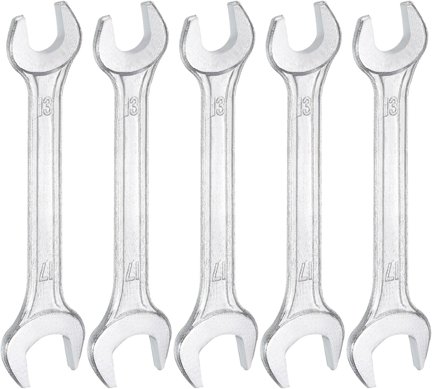HARFINGTON 5pcs Double Open End Wrench 13mm x 17mm Metric 15 Degree Offset Angle Small Flat Head Wrench Galvanizing Open Ended Spanner for Automotive Repair Furniture Assembly