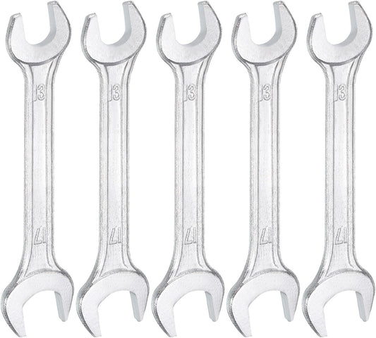 HARFINGTON 5pcs Double Open End Wrench 13mm x 17mm Metric 15 Degree Offset Angle Small Flat Head Wrench Galvanizing Open Ended Spanner for Automotive Repair Furniture Assembly