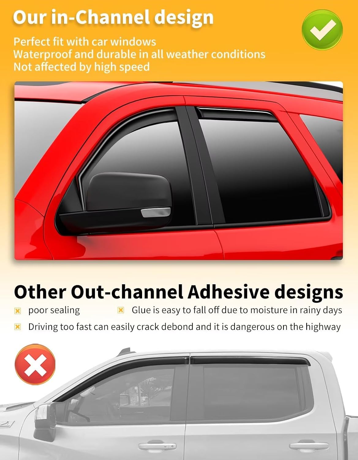 in-Channel Window Rain Guards Fit for Dodge Durango 2011-2025 Extra Durable Window Visors Window Deflectors Vent Visors Vent Shades Car Accessories-4 pcs 2-Q15