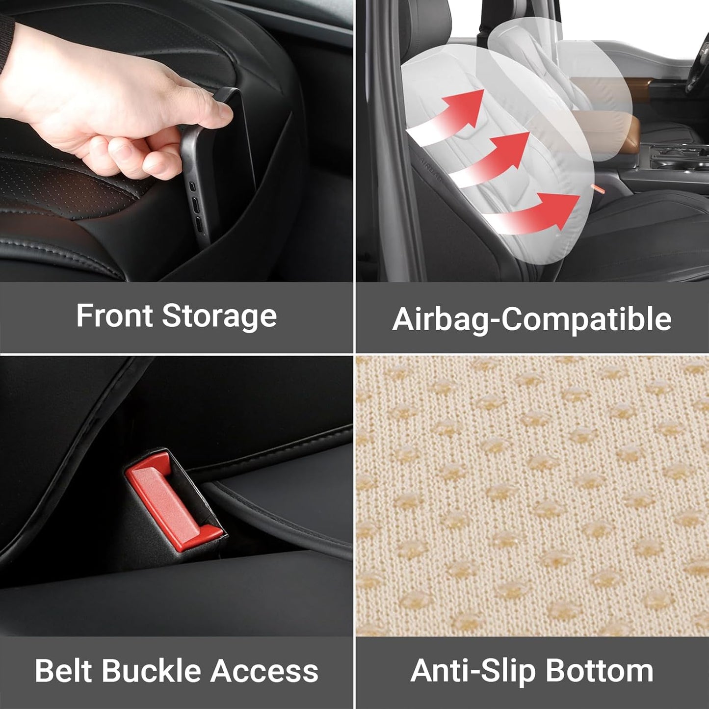 Coverland Custom Car Seat Covers Compatible with 2011-2018 RAM 1500 Quad Cab, Crew Cab - Premium Leather Non-Slip Waterproof Custom Interior Protector Full Set-Black [See Size Chart-Size X144]