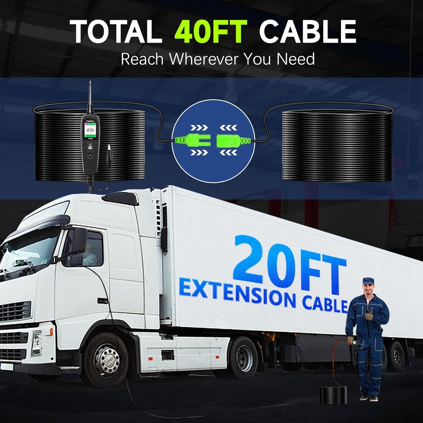 Circuit Tester Automotive, Power Circuit Probe Tester, Test Light Automotive with 40FT Cable, Car Fuse Tester, AC DC 12V 24V Car Diagnostic Tool, P100