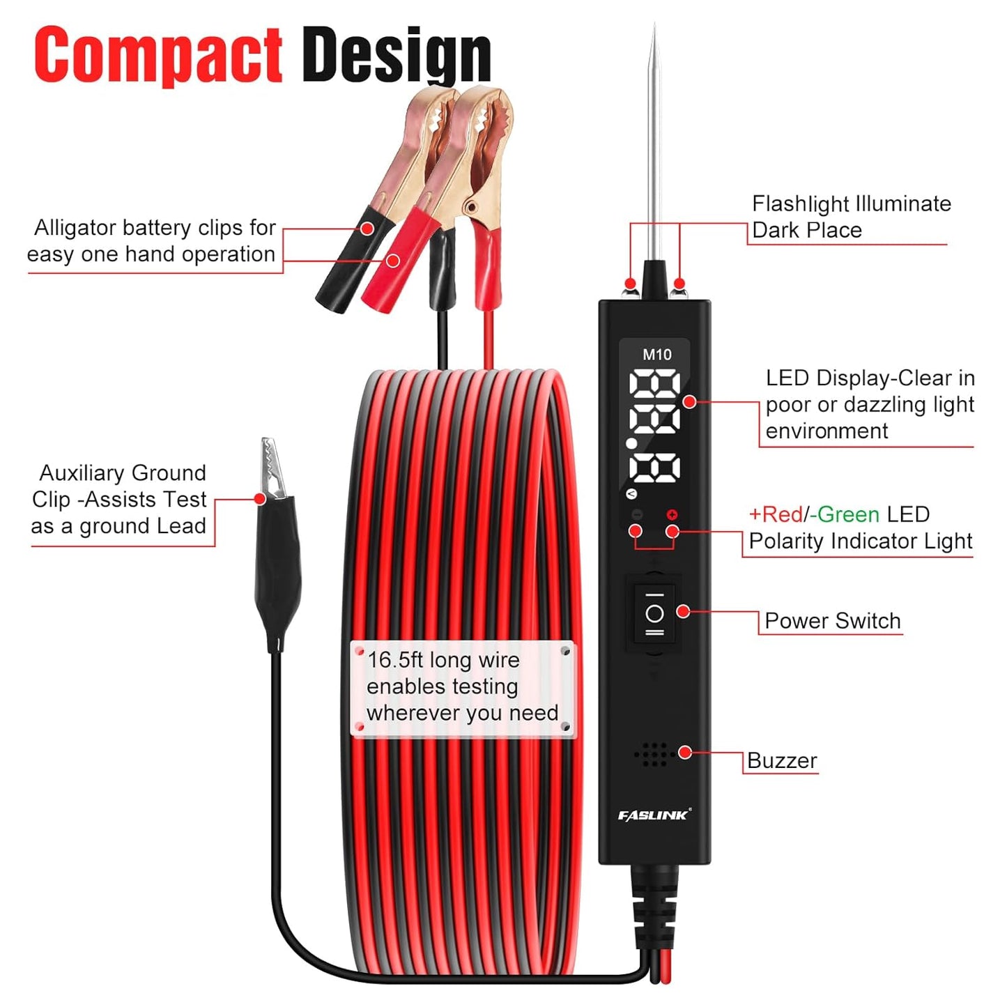 Car Circuit Tester, 12V & 24V DC Automotive Test Light, LED Power Circuit Probe Tester, Fuse Voltage Tester, Short Circuit Finder Component Activation Continuity Tester