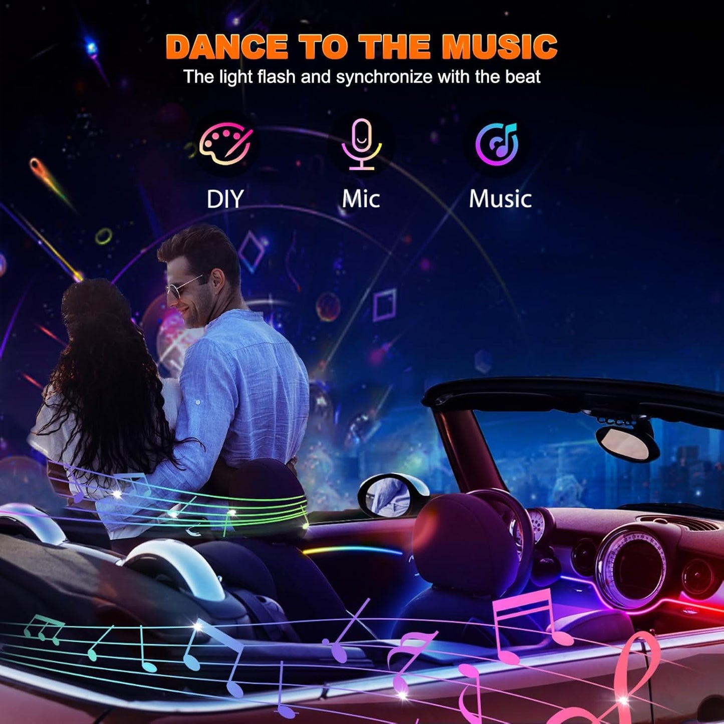 Interior Car LED Strip Lights, Acrylic LED Lights for Car with Dynamic Dreamcolor Chasing, Ambient Lighting Kits Music Sync Wireless APP and RF Remote Control (43.5+14.5'')