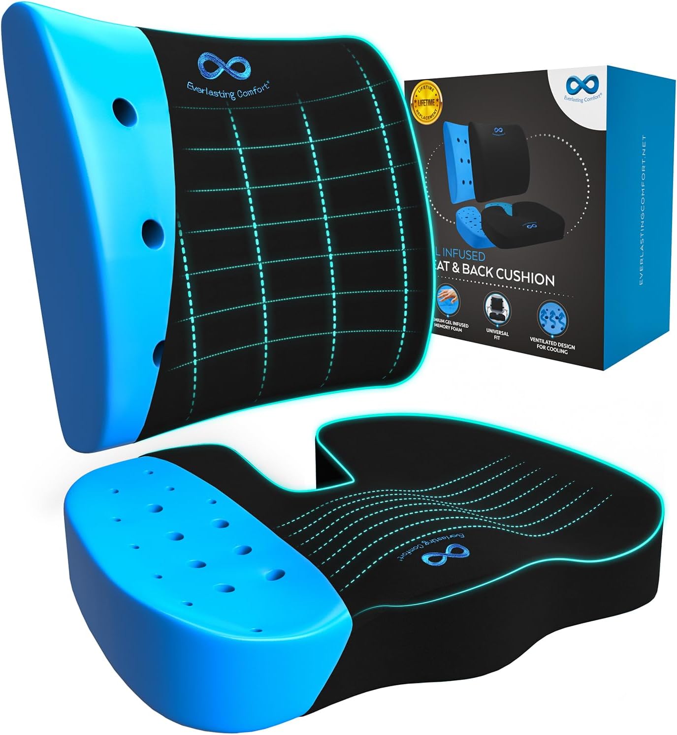 Everlasting Comfort Doctor Recommended Memory Foam Seat Cushion for Office Chairs & Car Seat - Ergonomic Office Desk Accessories for Tailbone Pain Relief, Sciatica & Back Support