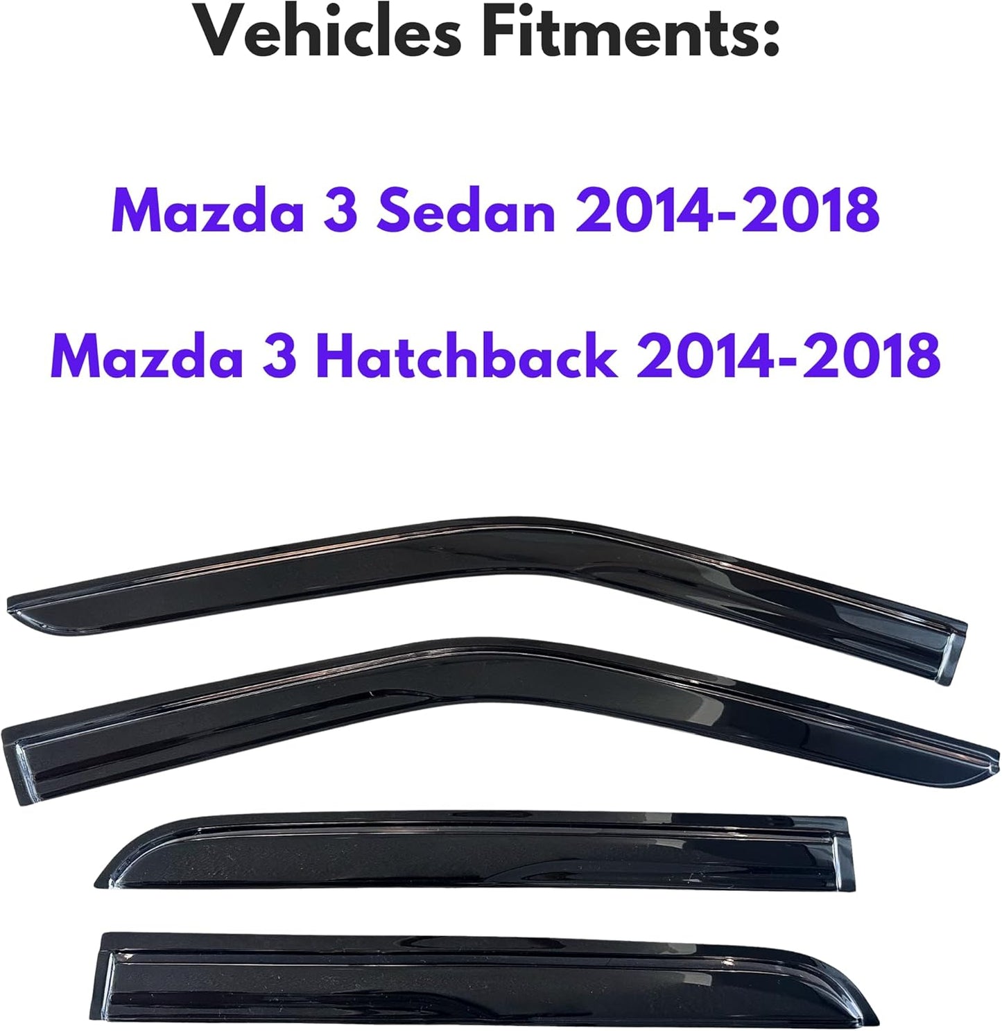 KPY Window Visor Compatible with Mazda 3 Sedan & Hatchback 2014-2018, 4PC Rain Guard Side Window Vent Deflectors Tape-On Mugen Style, 2014 2015 2016 2017 2018