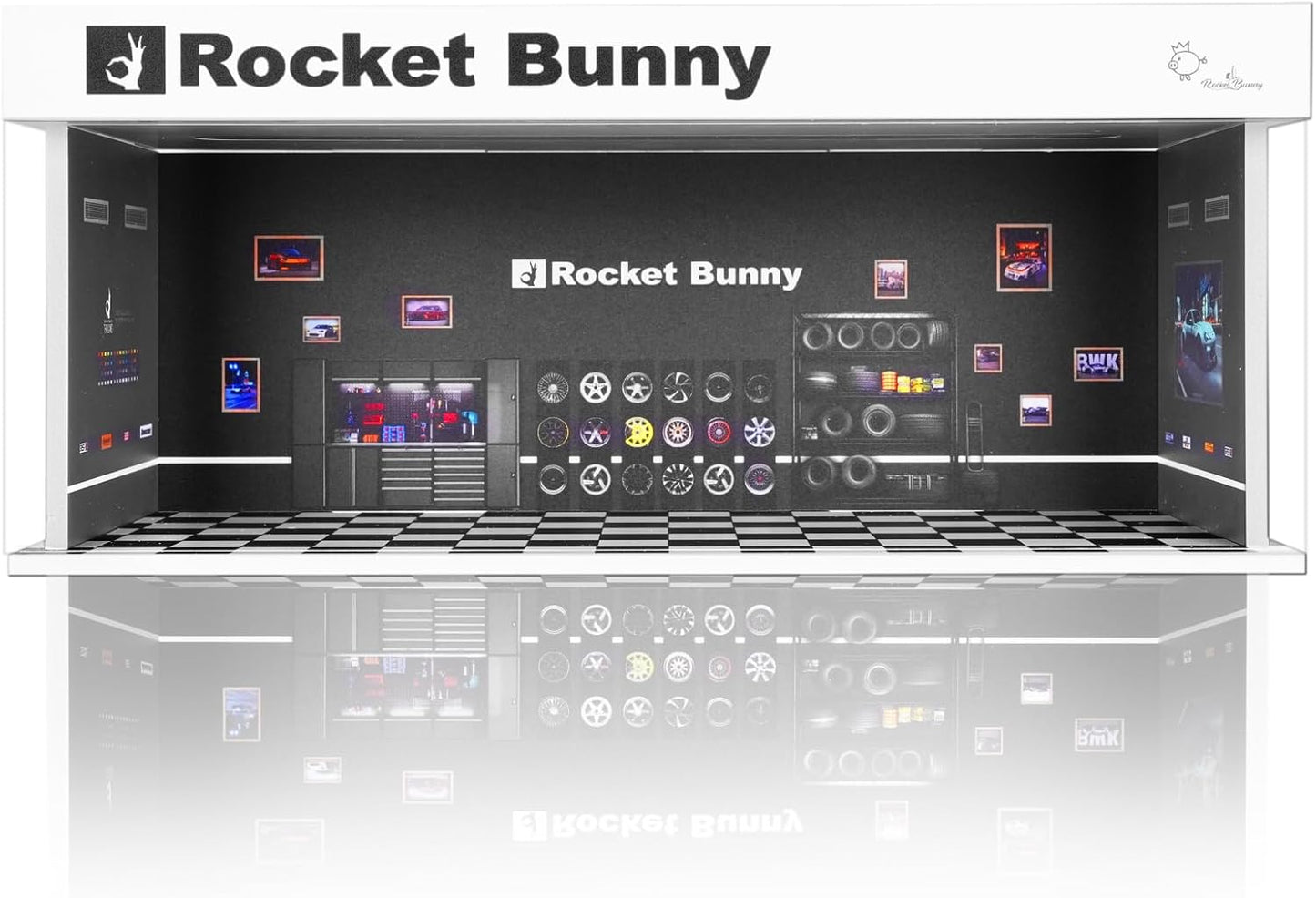 Display Case for Hot Wheels: Stackable Parking Garage for 1/64 Scale Matchbox Toy Car, FoamBoard Storage for Monster Trucks with LED Light and Acrylic Cover, 2025 Upgraded Rocket Bunny