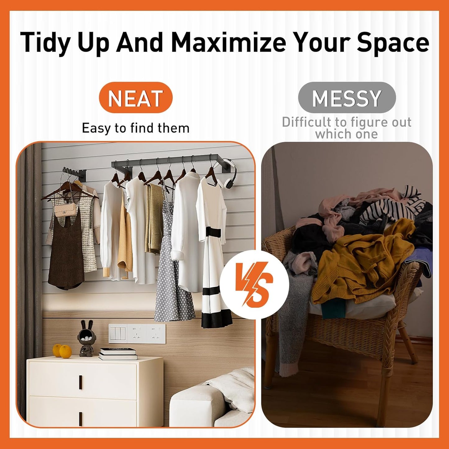 12 Pack Slatwall Accessories Kit with U-Shaped Rectangular Tubing Hangrails and Waterfall Display Hanger, Slatwall Hooks and Hanger for Clothing Retail, Merchandise Display