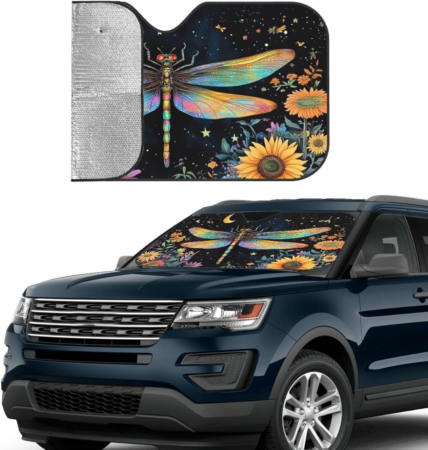 Floral Dragonfly Car Sun Shade Windshield Sunshade Foldable Front Window Shield Cover for Truck SUV