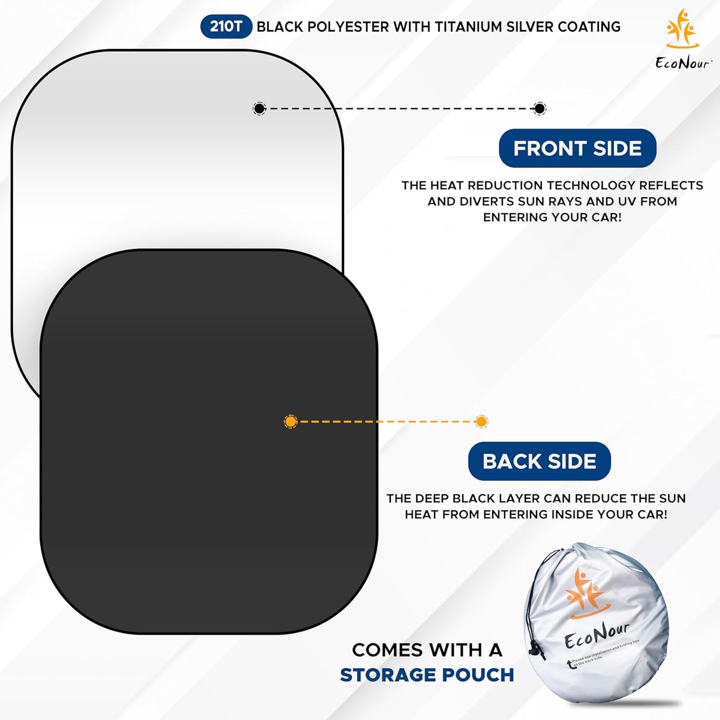 EcoNour 2-Piece Truck Sun Shade for Windshield, Truck Sun Protector Offers Sun Protection, Keeps You Cool, Foldable Automotive Interior Accessories for Comfortable Ride, Large (32.5 in x 36 in)