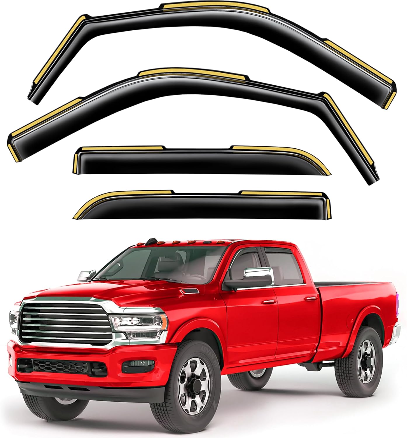 in-Channel Window Rain Guards Fit for Truck Dodge RAM 2500 3500 2019-2025 Crew Cab Extra Durable Window Visors Window Deflectors Vent Visors Vent Shades Car Accessories-4 pcs 2-Q07
