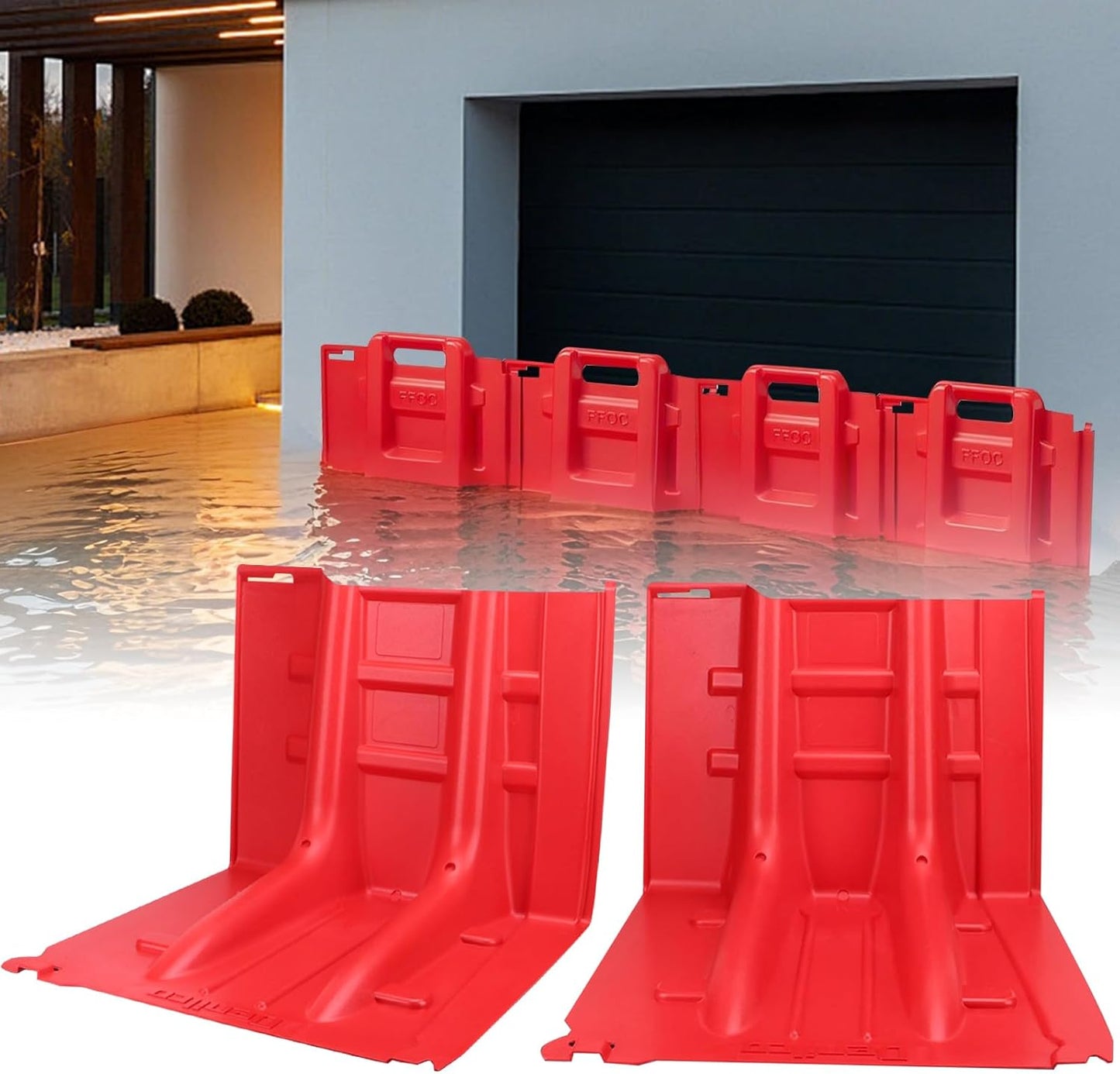 Flood Prevention Barrier, ABS L-Type Baffle Water Barrier Reusable, Door Flood Barriers for Home, Removable Combined for Garage Doors, Warehouses, Basements and School (14pcs)