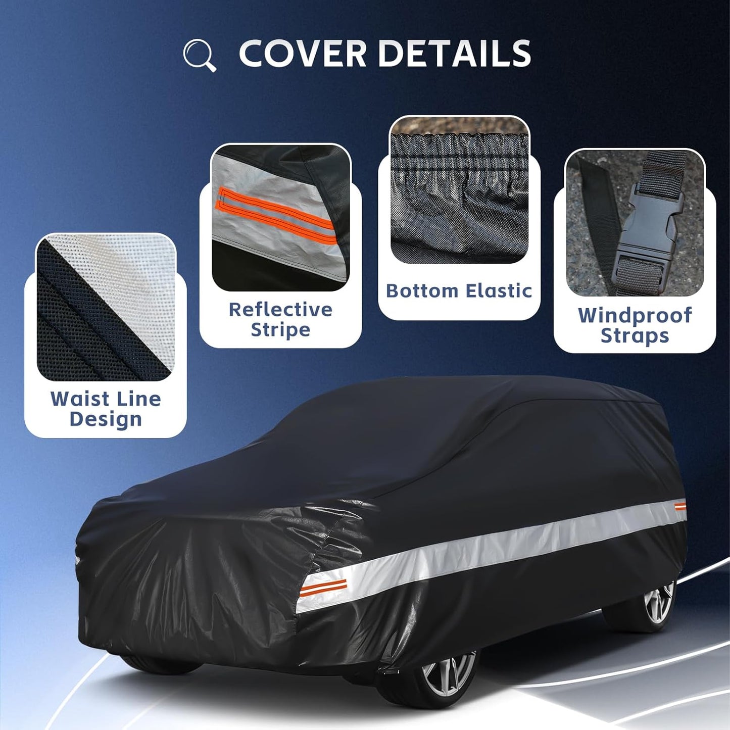 10 Layers SUV Car Cover Custom Fit for GMC Yukon XL (2000-2024) Waterproof All Weather for Automobiles, Outdoor Full Cover Sun UV Rain Protection with Cotton.Black