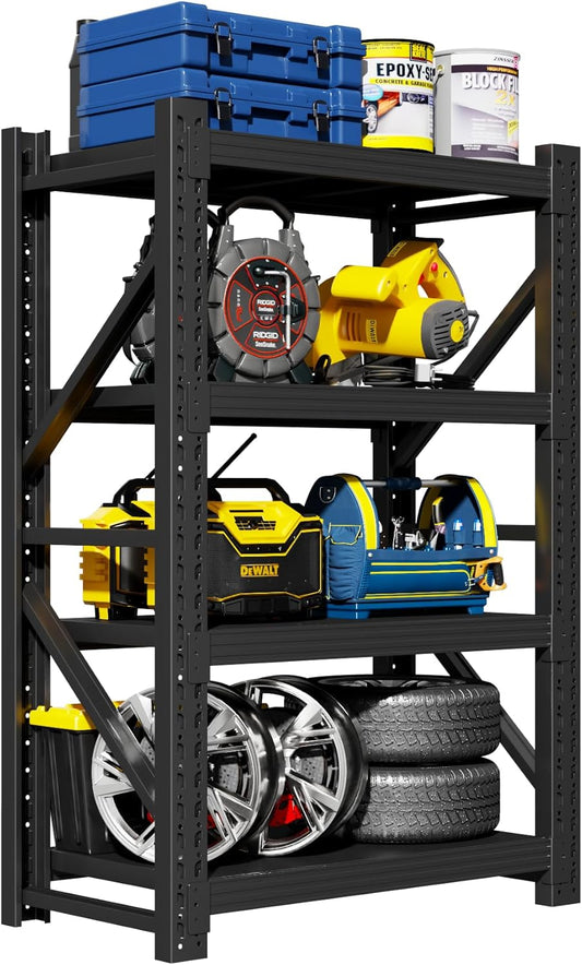 Garage Shelving Unit, 4 Tier Heavy Duty Racks, Easy Assembly, Metal Racks with Adjustable Shelves, 3000 LBS Load Capacity,for Warehouse,Basement (Black, 19.7" D x 41.3" W x 78.7" H)