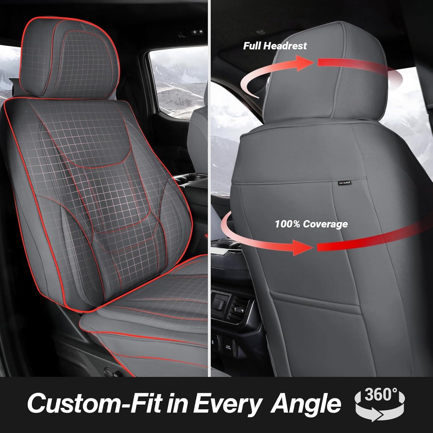 Coverland Custom Car Seat Covers Compatible with 2017-2025 Ridgeline Crew Cab - Premium Leather Non-Slip Memory Foam Waterproof Cover Interior Protector Front Seat-Dark Gray [See Size Chart-Size A22]