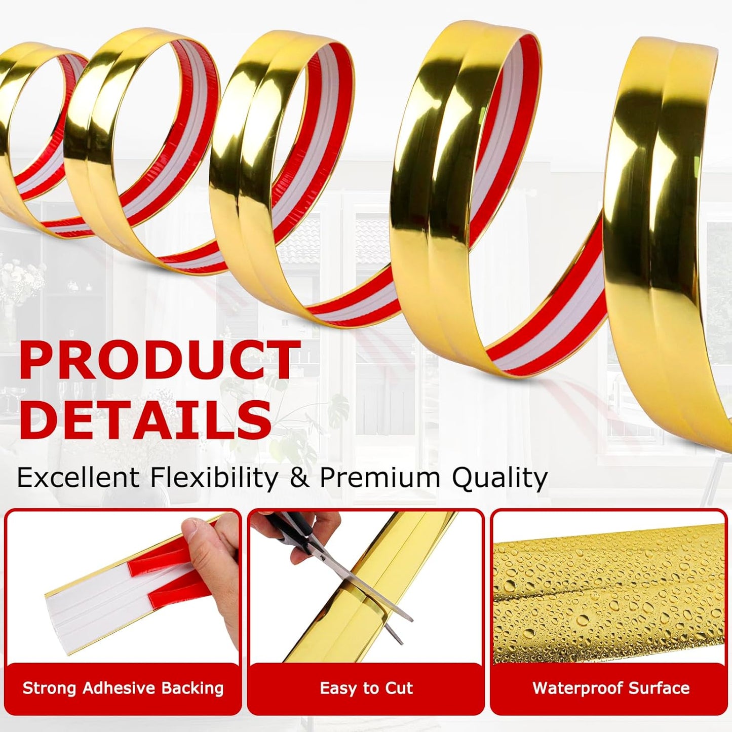 Flexible Wall Corner Protector Moulding Trim Peel and Stick Wall Corner Guards Edge Protector Self Adhesive Molding Trim Strip for Edge Ceiling (Gold, 0.8 in x 10 Ft)