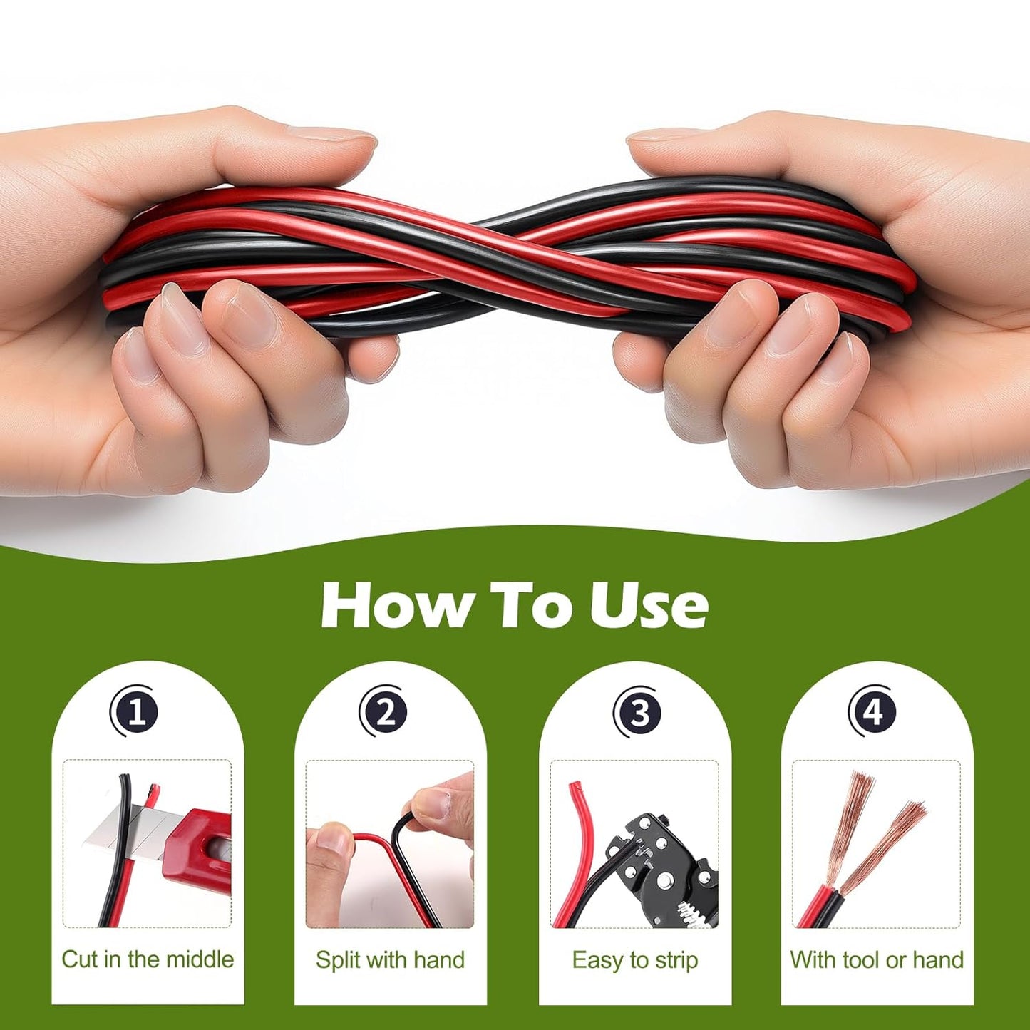10 Gauge Wire 25FT, 10AWG Red Black Electrical Wire LED Strips Extension Cord 12V/24V DC Cable, 10 AWG 2 Conductors Flexible Low Voltage Wire for in-Home, Autos, Speaker use