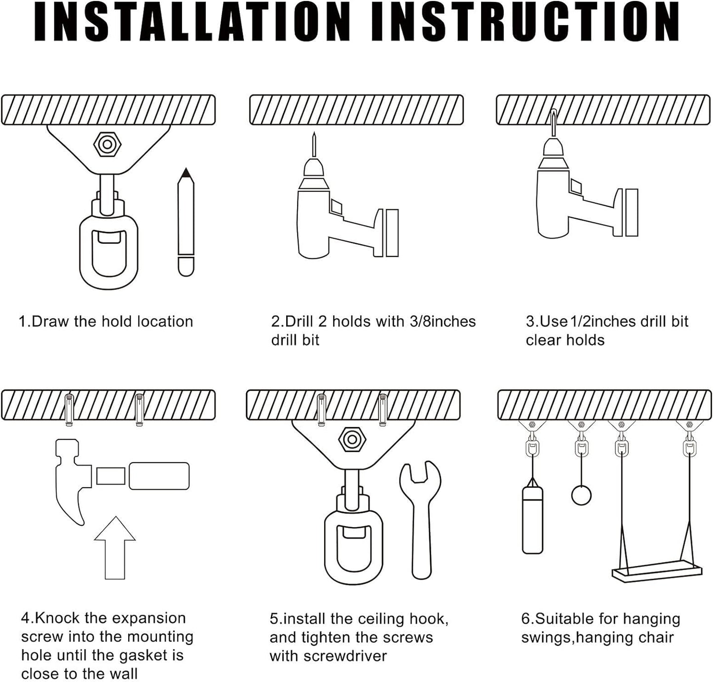 Heavy Duty Swing Hangers for Wooden Sets 2000 LB Capacity Hammock Hanger 360 Swivel Stainless Steel Swing Hardware Accessories 2 Packs for Porch Playground Yoga Heavy Bag