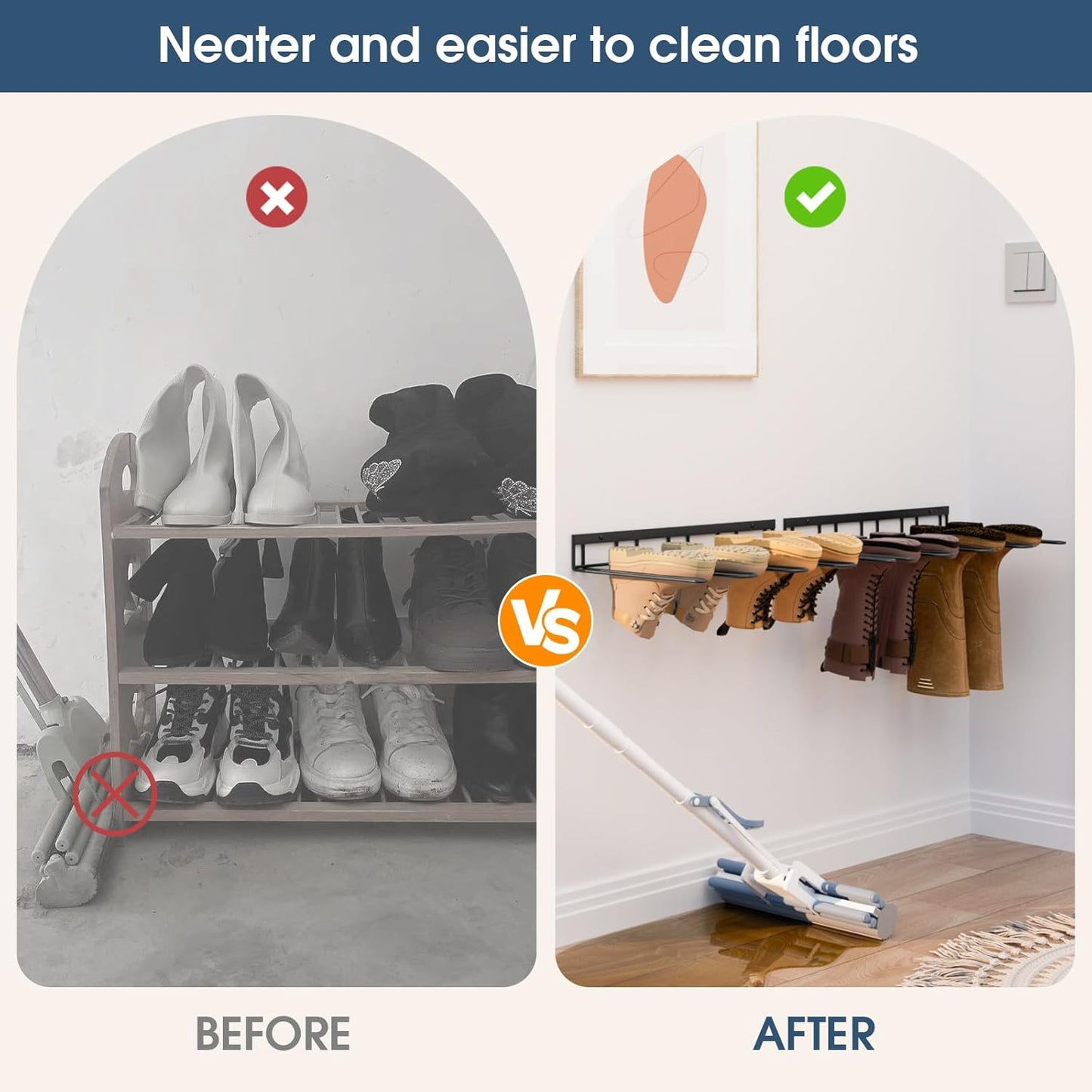 Boot Rack, Wader Hangers for wall, Metal Wall Mounted Shoe Racks, 4 Pair Boot Organizer for Tall Boots and Cowboy shoes, Boots Trays for Entryway,Garage (2 Pack)