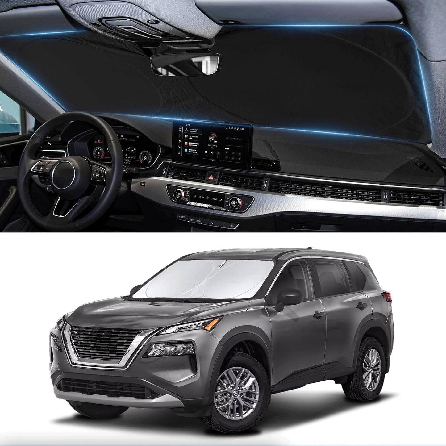 Custom Fit Rogue Windshield Sunshade for 2023-2024 2025 Nissan Rogue (NOT for Rogue Sport & 2021 Rogue 3rd Gen. T33) Window Car Shades Shield Cover for Windshield 210T Silver Coating Sun Visor