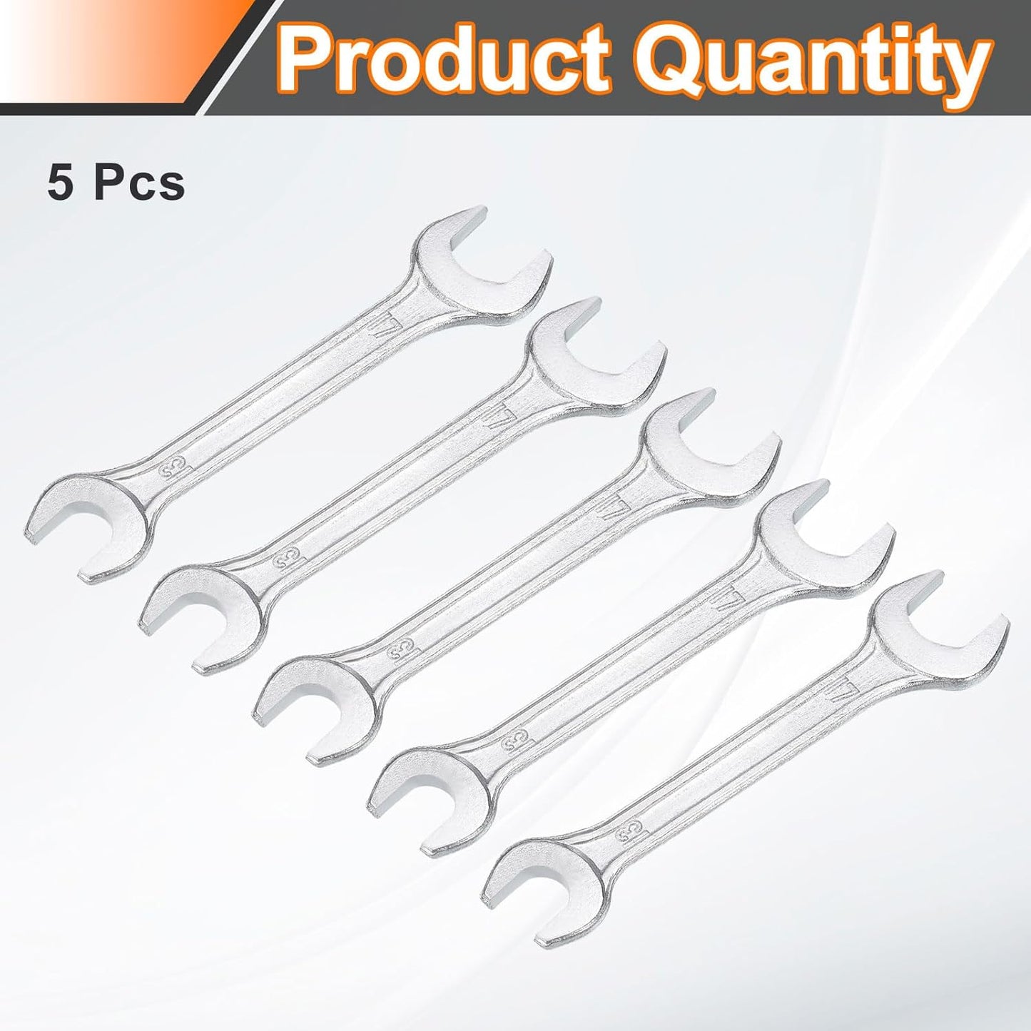 HARFINGTON 5pcs Double Open End Wrench 13mm x 17mm Metric 15 Degree Offset Angle Small Flat Head Wrench Galvanizing Open Ended Spanner for Automotive Repair Furniture Assembly