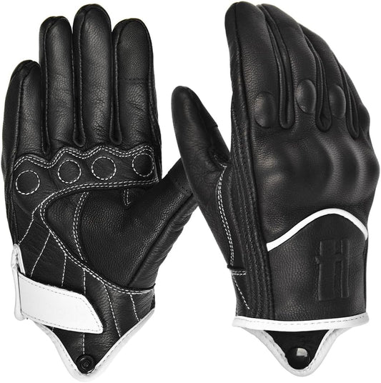 Harssidanzar Leather Motorcycle Gloves for Men Touchscreen GM028