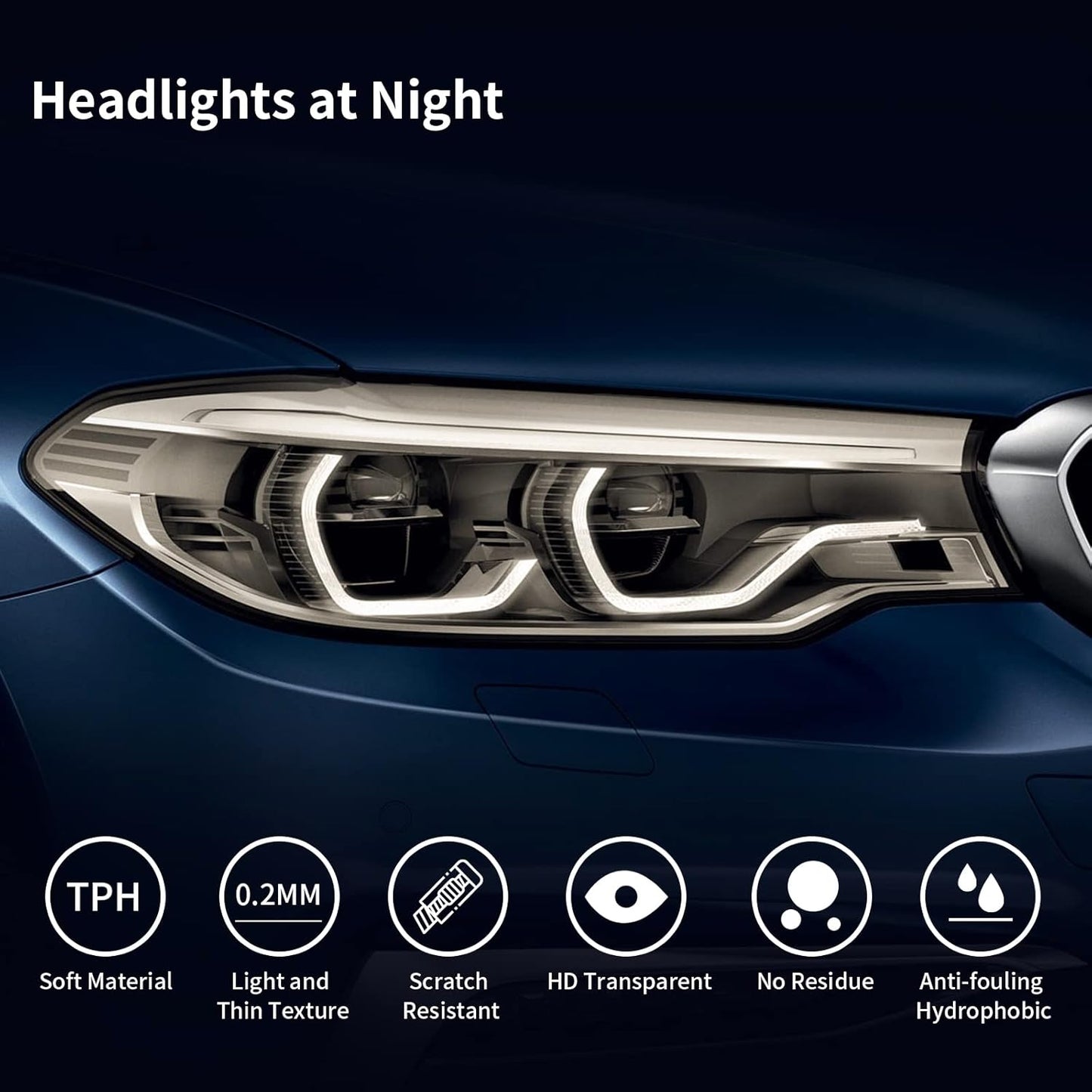 Car Headlight Taillight Tint Film, 2PCS 12 by 48 inch Self Adhesive Smoke Fog Light Vinyl Film Sheet Chameleon Sticker with Squeegee and Cutter (Light Black)