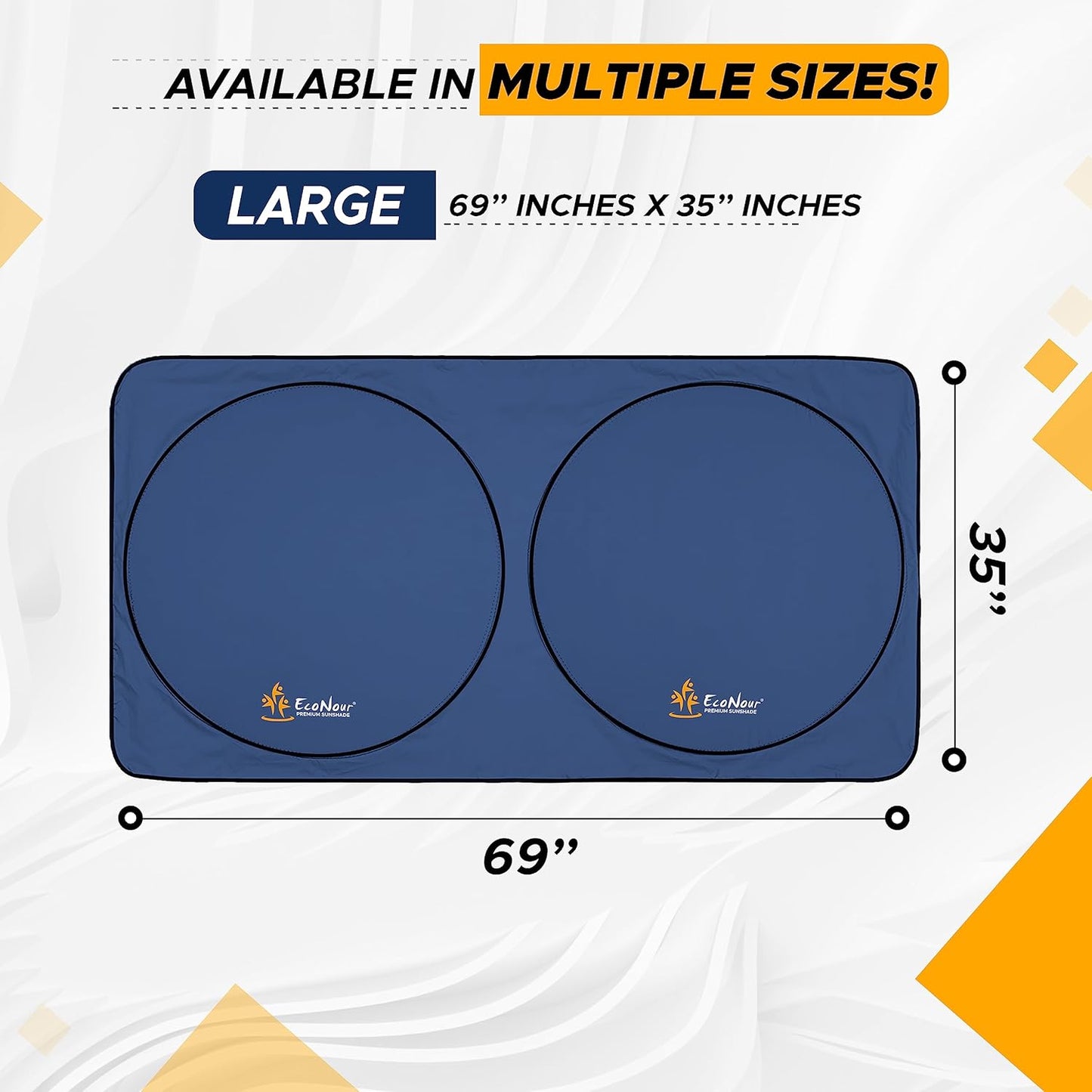 EcoNour Windshield Sun Shade| 300T Sun Shade for Truck| Foldable Truck Window Shade Blocks UV Rays & Sun Protects Interior Car Accessories| Universal Fits for Blue | X-Large (69" x 35")