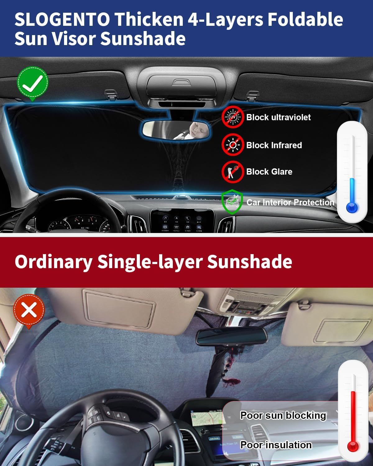 for Nissan Rogue Windshield Sun Shade Sunshade Custom Fit Rogue Accessories 2023-2024 2025 (Not for Rogue Sport) 2-Layer Windshield Cover Front Window Sun Visor 240T Shield Protector Block UV Ray