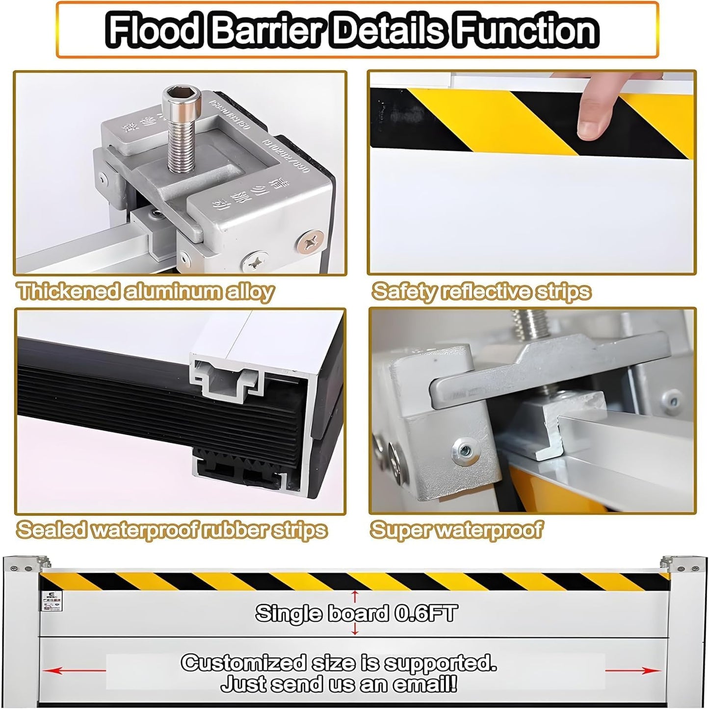 Flood Barriers for Home Exterior - Aluminum Alloy Outdoor Easy Flood Barrier Garage Doors Water Barriers for Flooding,H15.7 Inch/L10.5FT