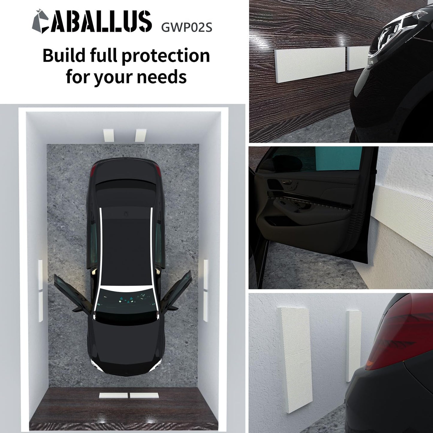 GWP02S Garage Wall Protector Car Door Protectors, Garage Accessories, Parking Stopper for Garage, Tool-Free, Designed in Germany (4-Pack White)