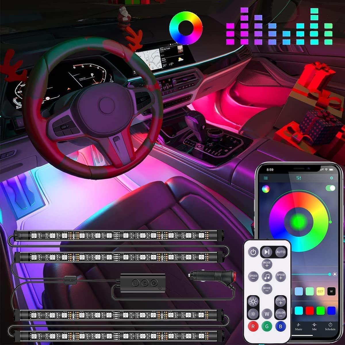 Interior Car Lights, Led Lights for Car Accessories, Birthday Gifts for Women Men, Halloween Trunk or Trick Car Decorations Kit APP Remote Control with Changer Color Change Lights for Jeep Truck Decor