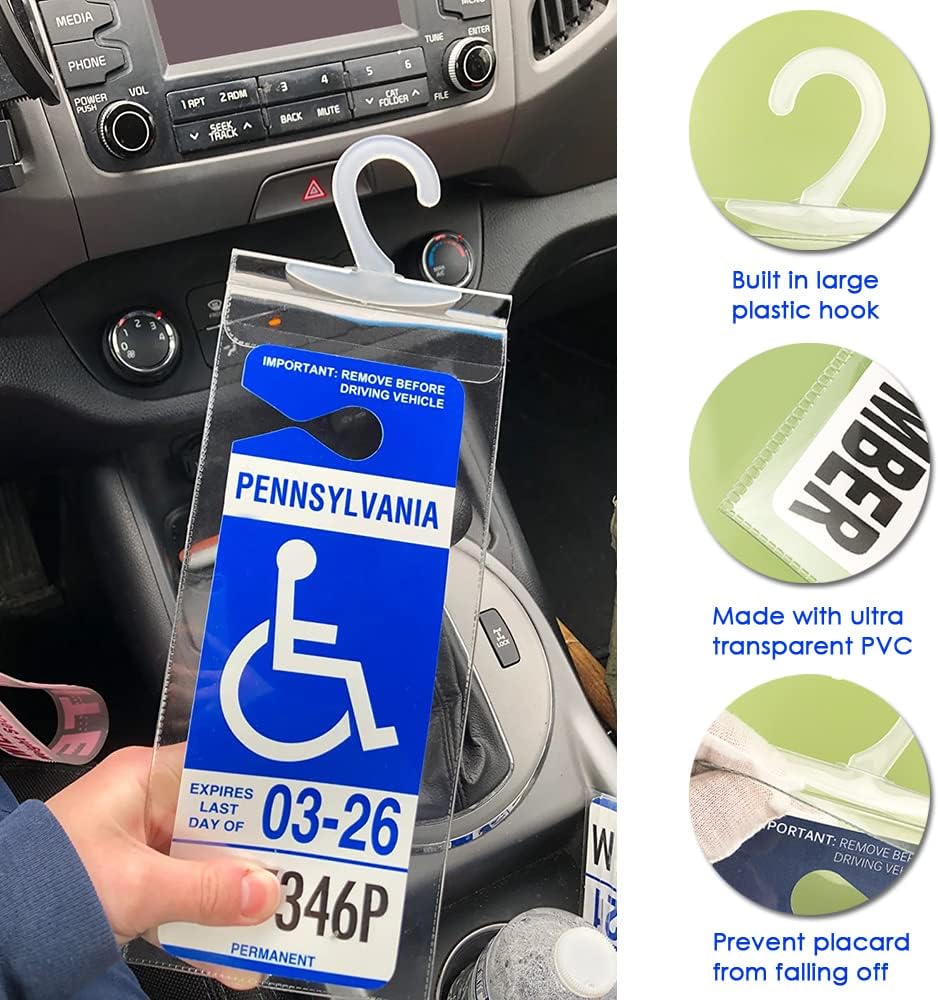 Handicapped Parking Placard Holder - Disabled Placard Protective Mirror Tag Holder with Larger Hanger by Tbuymax(Set of 4)