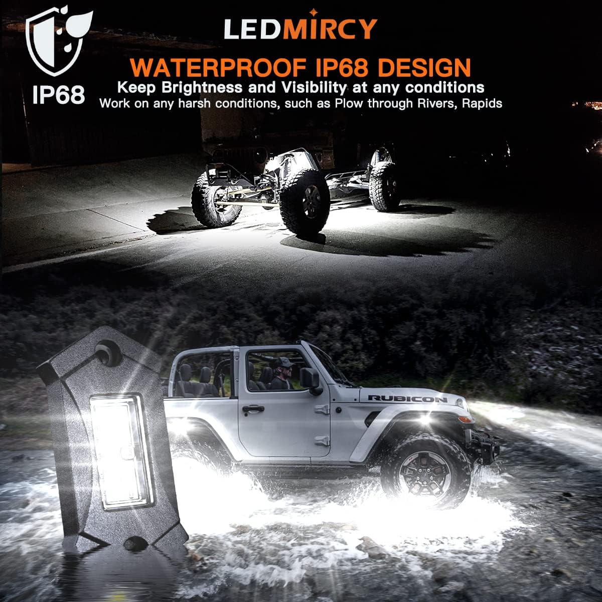 White Rock Lights,LEDMIRCY R3 Pure White LED Rock Lights Kit 16PCS with Switch Wire Harness for Trucks Off Road ATV UTV SUV RZR High Power Under Body Light Waterproof Shockproof Trail Rig Light