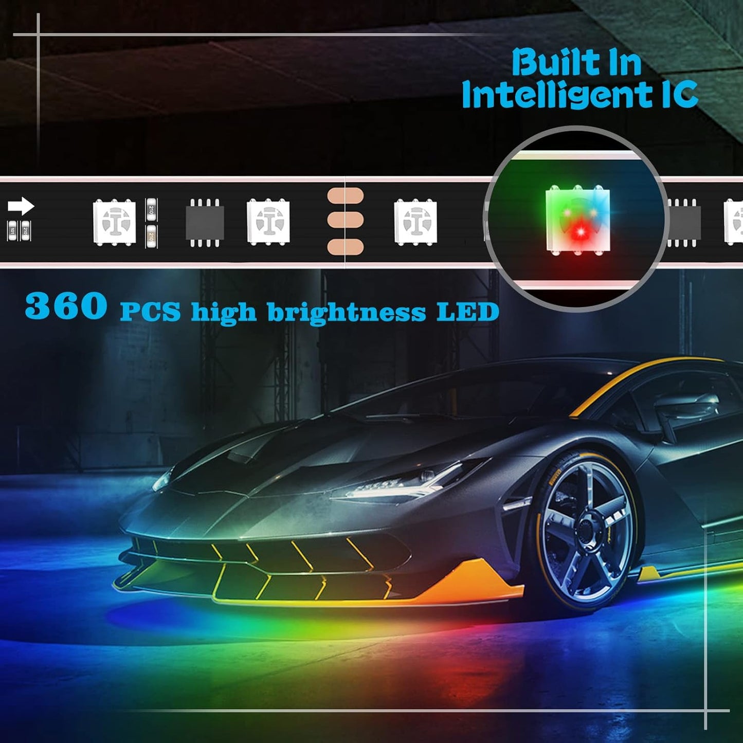 Car Underglow Lights Chasing Color, Upgraded Bluetooth Led Strip Light with Dream Color Chasing 212 Mode, Music Mode, DIY Mode, APP Control Underbody Strip Kit for Car, 35Inch & 47Inch, 6PC Pack