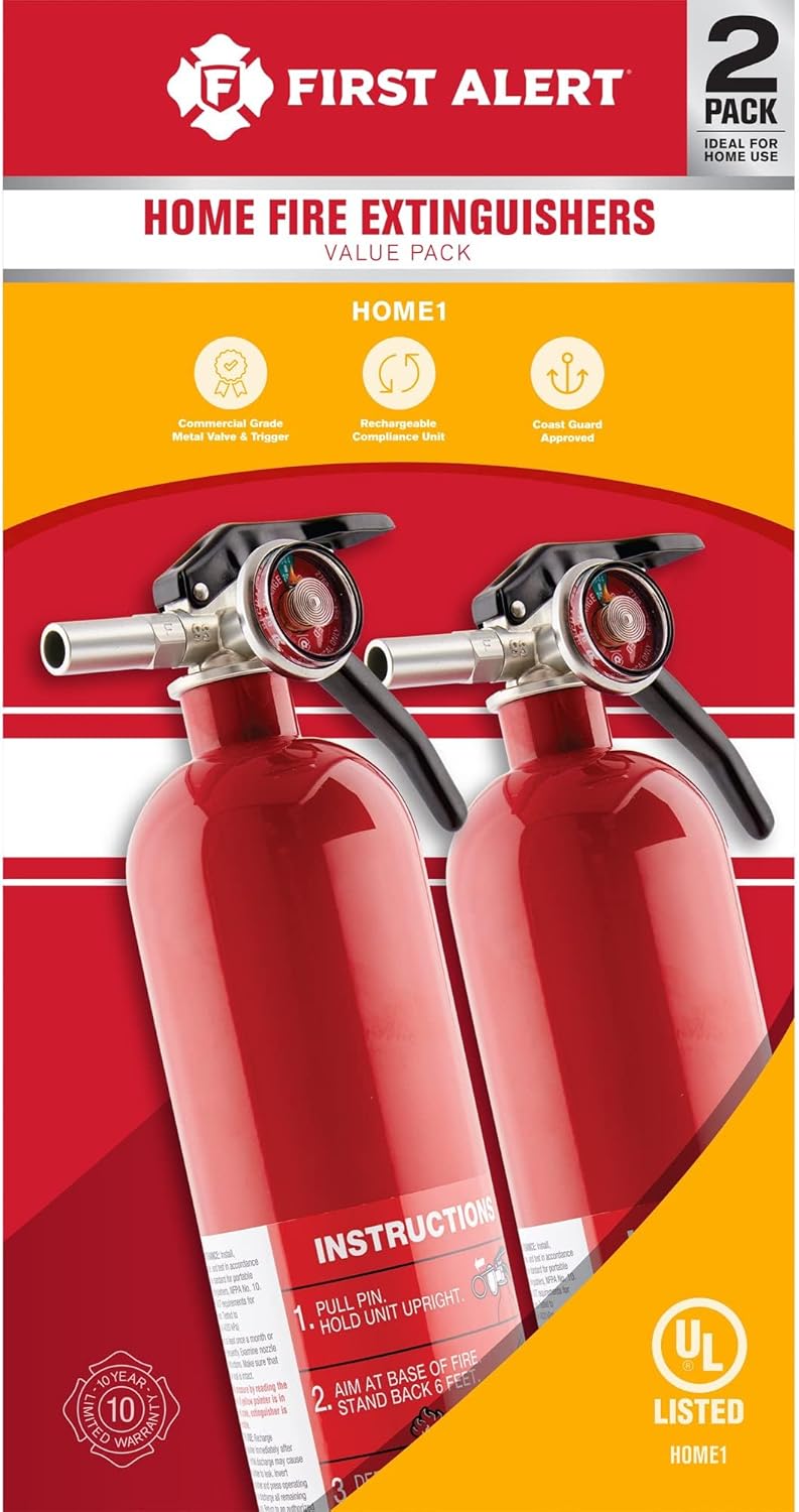 First Alert Home1-2, Standard Home Fire Extinguisher, Red, 2PACK