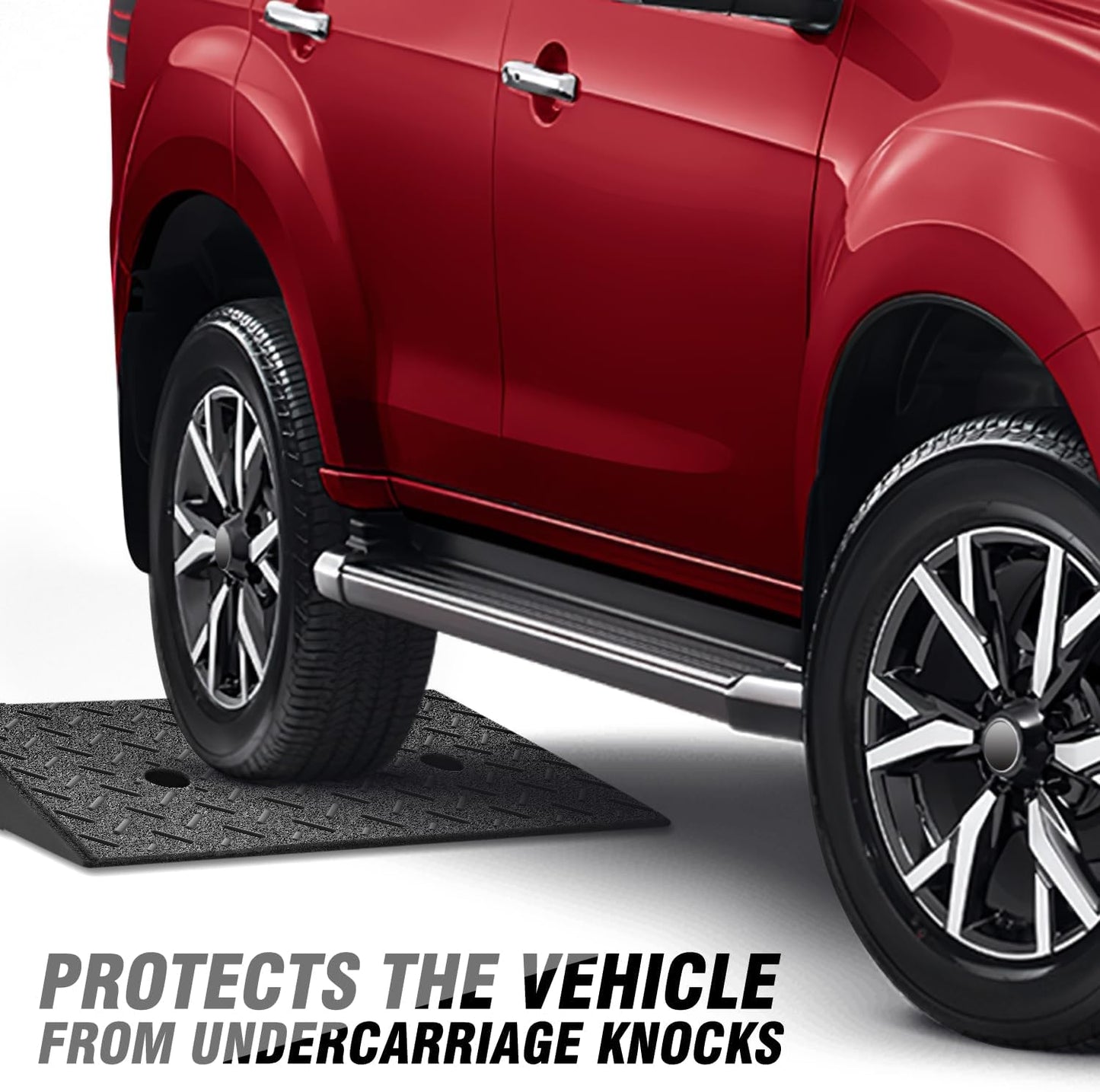 DNA MOTORING 2pcs 4.3" Rise Rubber Curb Ramp Heavy Duty Loading Driveway Ramp Threshold Ramp 19.5 in L x 11.6 in W x 4.3 in H for Loading Dock, Warehouse, Wheelchair, Motorcycles, Cars, TOOLS-00645