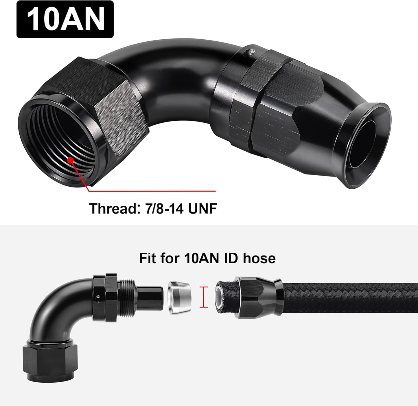 EVIL ENERGY 10AN 90 Degree PTFE One Piece Full Flow End Hose Fitting Aluminum Black