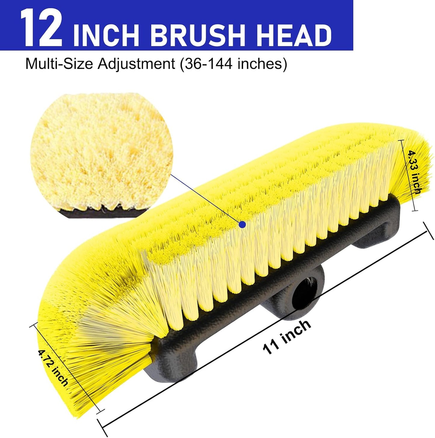12FT Car Wash Brush with Long Handle, Car Cleaning Brush with Soft Bristle, Aluminium Telescoping Pole for Solar Panel, House Siding, Cars, Trucks, SUV, RV, Floors, Blue