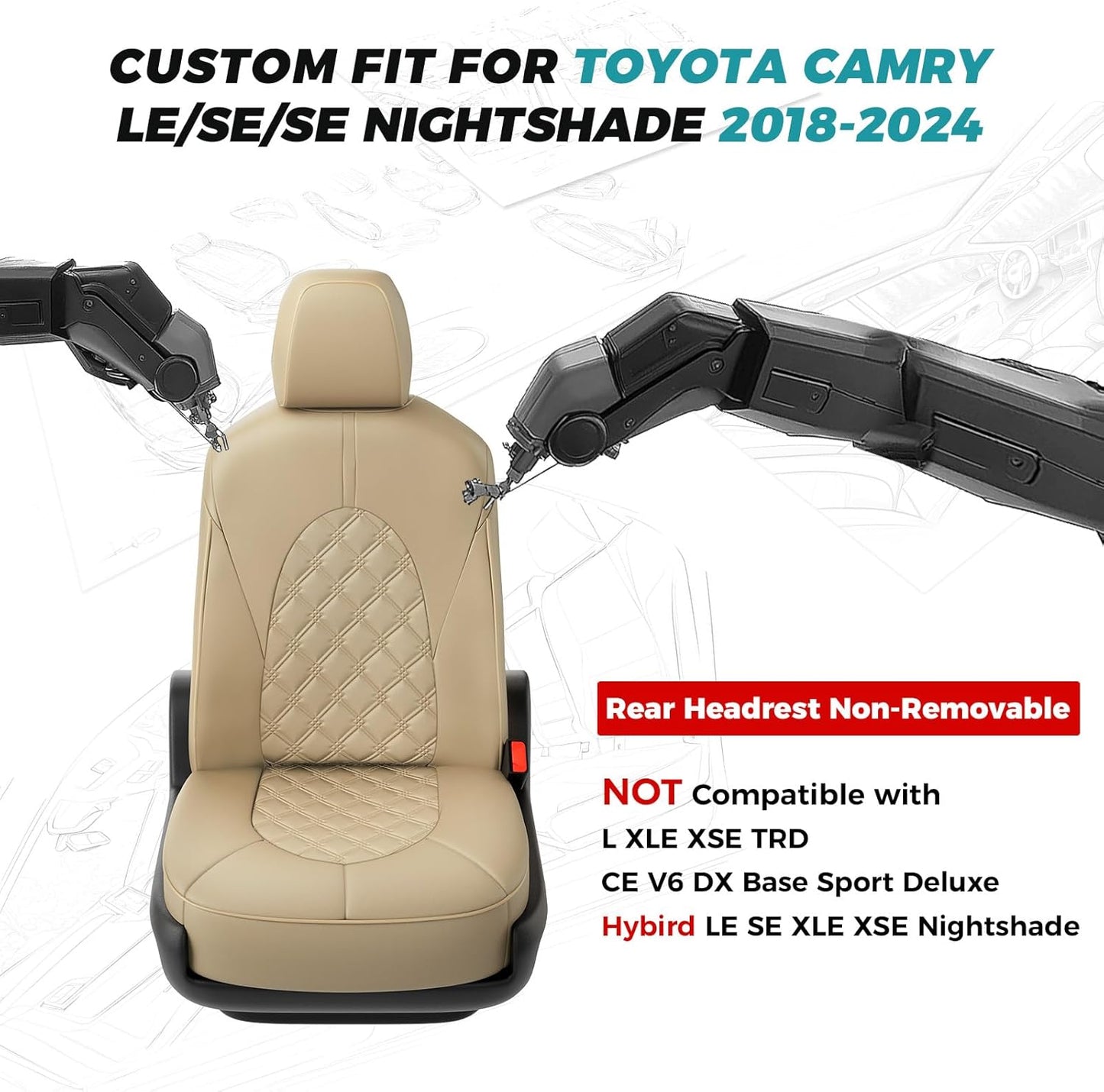 for Toyota Camry Seat Covers LE SE SE Nightshade 2018 2019 2020 2021 2022 2023 2024 - Custom Car Seat Covers Full Set, Waterproof Breathable Leather Seat Covers for Cars, Beige Not for Hybrid