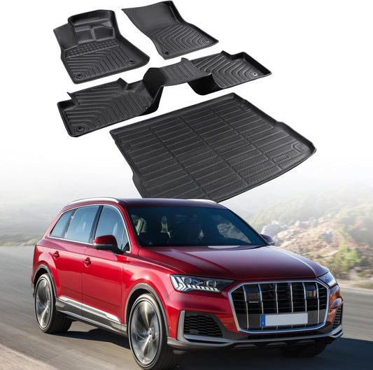 DrCarNow Floor Mats for Audi Q5/SQ5 2018-2025, All Weather Car Floor Mats for Audi SQ5 & Q5 Accessories Cargo Liner Trunk Liner Custom Fit TPE 4-Piece Black 2025 2024 2023 2022 2021 2020 2019 2018