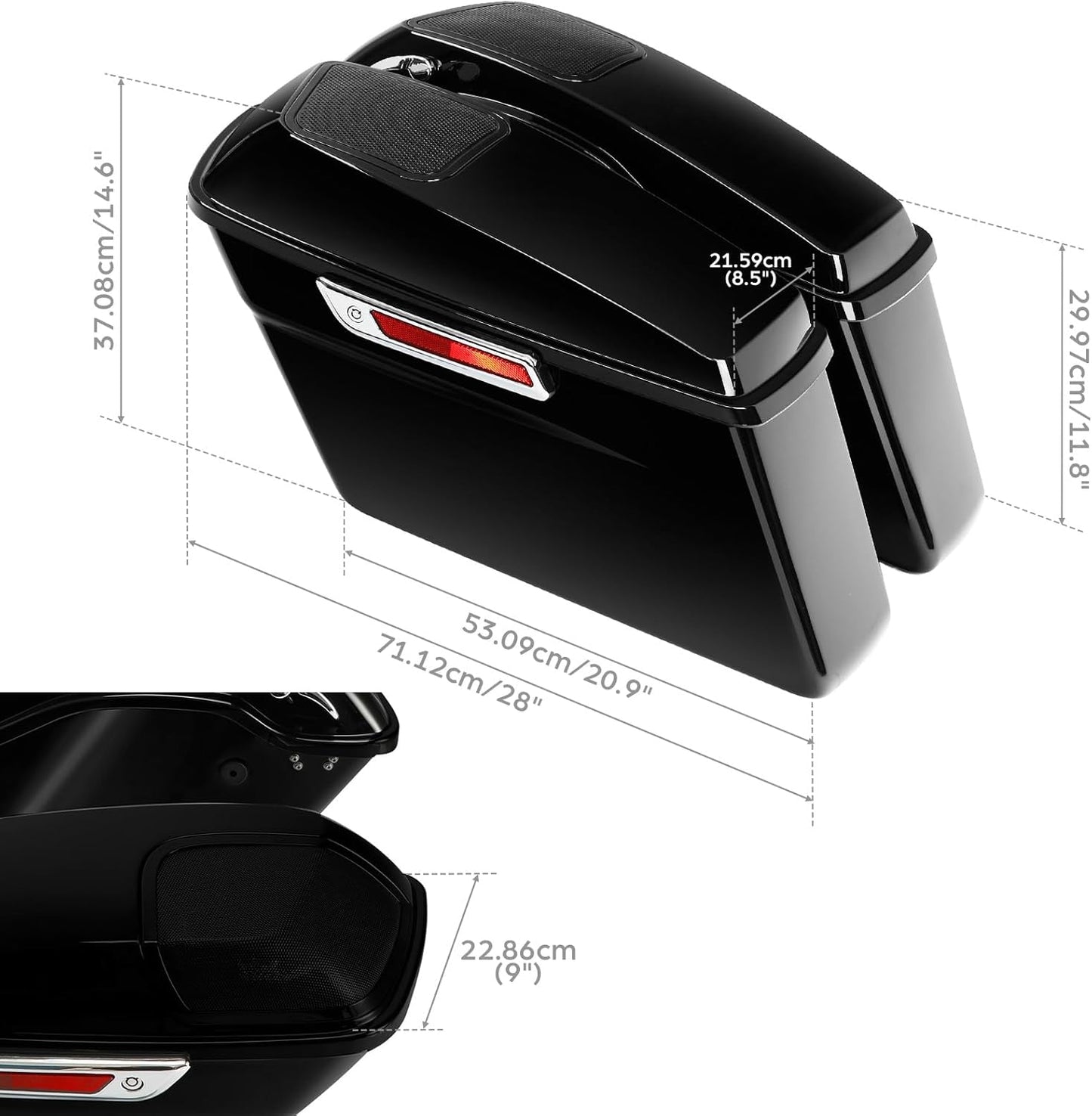 Green-L Vivid Black Hard Saddlebags with 6x9 Cut Out Speaker Lids Fit for Harley Touring Road King Street Glide Electra Ultra 2014-2024