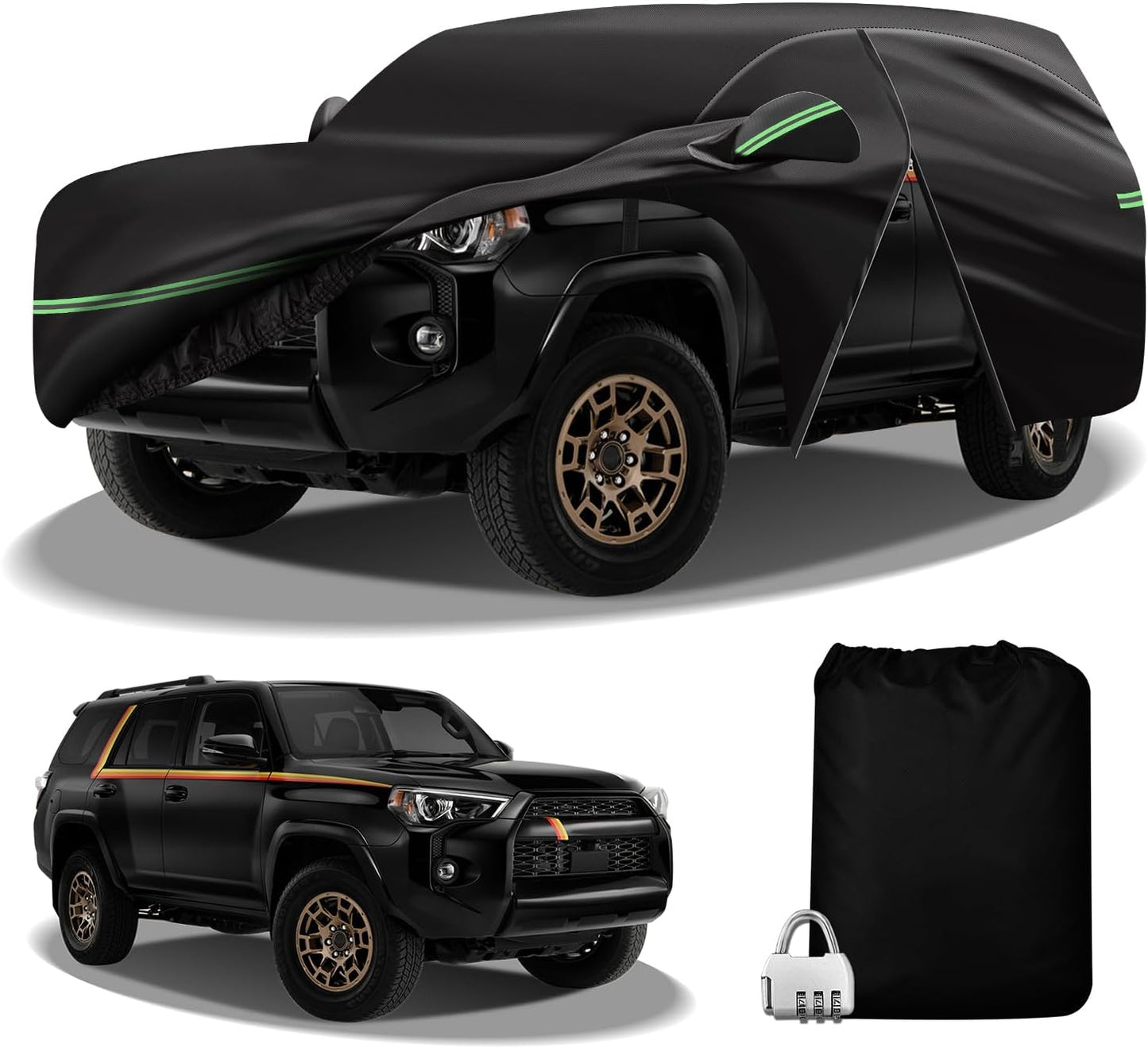 for 2002-2023 Toyota 4runner Car Cover 210D Outdoor Waterproof UV Protection, with Cotton Layer, Zipper Door, Reflective Strip, Storage Bag, for 2002-2020 2021 2022 2023 4runner