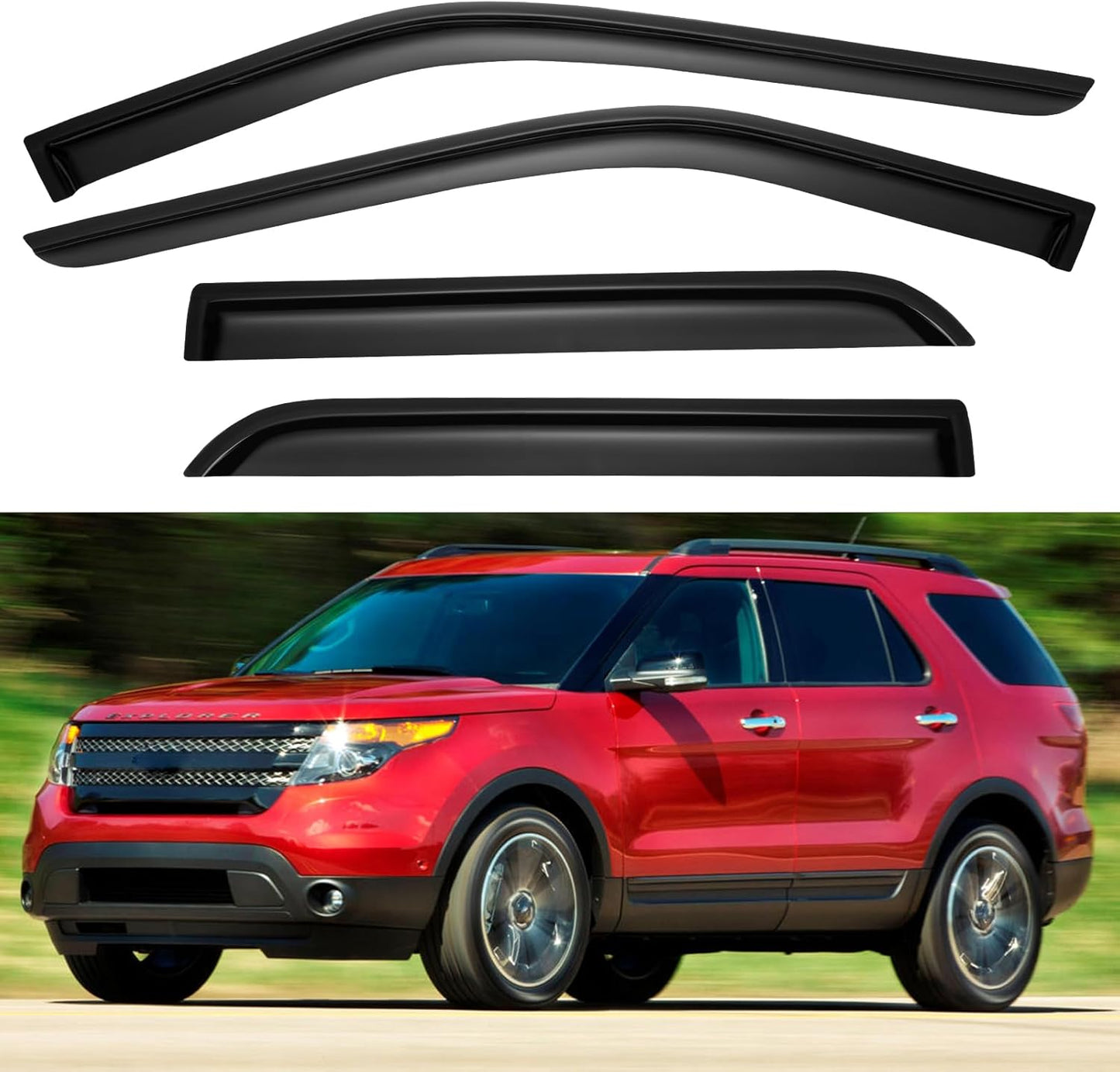 Window Visors Rain Guards Shield for 2011-2019 Ford Explorer, Out-Channel Window Vent Wind Deflectors Visors Shades for 11 12 13 14 15 16 17 18 19 Explorer