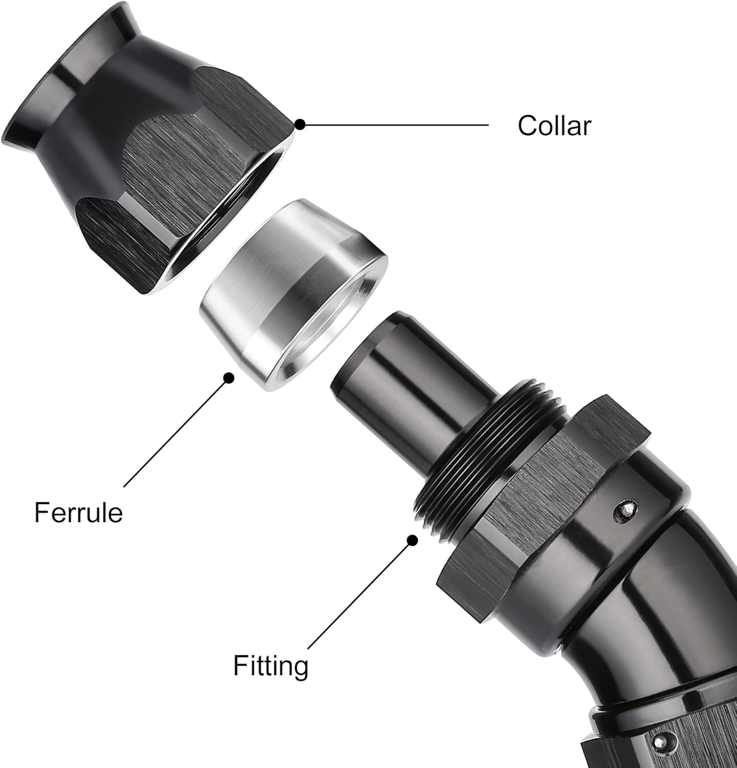 EVIL ENERGY 6AN 30 Degree PTFE One Piece Full Flow End Hose Fitting Aluminum Black