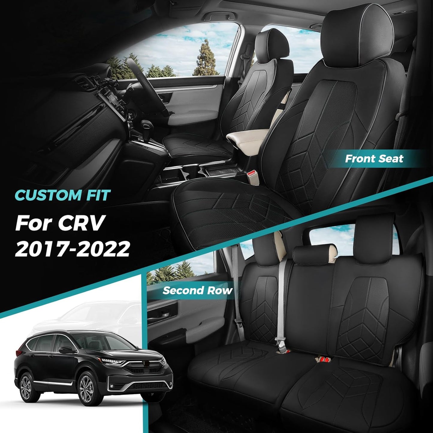 for Honda CRV Seat Covers Custom Fit 2017-2022 EXL EX LX Sport,Touring,Hybrid - Luxury Waterproof Leather Car Seat Covers Full Set - Black